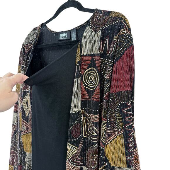 Baranda Woman Attached Top Cardigan size 2X Black Multicolor Art to Wear Boho - Picture 3 of 9